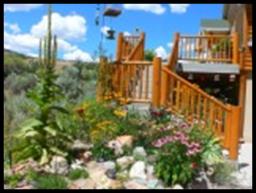 West deck and wildflower garden at Bullion Creekside Retreat near Marysvale Utah and the Paiute Trail